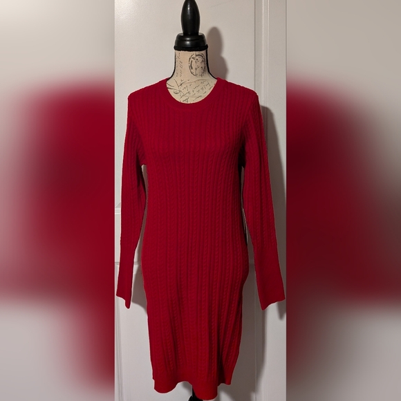 Woman's Red Cable Knit Sweater Dress - Picture 2 of 2